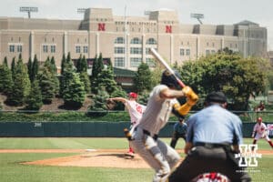 Nebraska Cornhusker pitcher Ty Horn (20) thorws pitch against Michigan during a college baseball game Saturday, May 10, 2025, in Lincoln, Nebraska. Photo by Jansen Coburn.