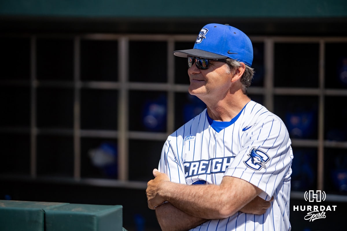 Creighton Baseball vs Xavier | 20250511 Creighton Bluejays head coach Ed Servais watching warm up before taking on the Xavier Musketeers during a college baseball game on Sunday, May 11, 2025 in Omaha, Nebraska. Photo by John S. Peterson.