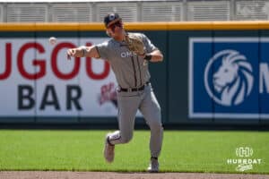 Omaha Mavericks Drew Borner fields a ball during a baseball game Tuesday , April 29th, 2025 in Omaha, Nebraska. Photo by Brandon Tiedemann.