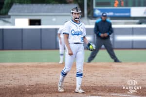 Creighton Bluejay pitcher Brooklyn Patchen (15) waits to pitch during a softball game against Seton Hall Friday, May 2nd 2025 in Omaha, Nebraska. Photo by Brandon Tiedemann.