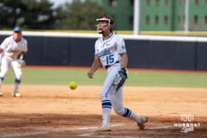Creighton Bluejay pitcher Brooklyn Patchen (15) pitches during a softball game against Seton Hall Friday, May 2nd 2025 in Omaha, Nebraska. Photo by Brandon Tiedemann.