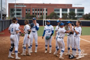 Creighton Bluejays during warmups before a softball game against Seton Hall Friday, May 2nd 2025 in Omaha, Nebraska. Photo by Brandon Tiedemann.