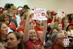 Nebraska Cornhuskers fan holding up a sign before the spring match aginst the South Dakota State Jackrabbits on Saturday, May 3, 2025 in Ord, Nebraska. Photo by John S. Peterson