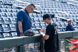 Coastal Carolinas Riley Eikhoff signs autographs during the CWS Media Day on June 12th, 2025 in Omaha, Nebraska. Photo by Brandon Tiedemann.
