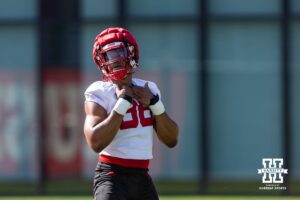 Nebraska Cornhusker Williams Nwaneri (96) running drills during practice on Monday, July 28, 2025 in Lincoln, Nebraska. Photo by John S. Peterson.