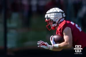 Nebraska Cornhusker Conor Booth (23) runs with the ball during practice on Monday, July 28, 2025 in Lincoln, Nebraska. Photo by John S. Peterson.