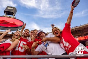Nebraska Cornhuskers fired up for the game against the Cincinnati Bearcats during a college football game Thursday, August 28, 2025 in Kansas City, MO. Photo by John S. Peterson.