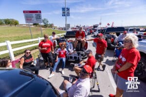 Nebraska Cornhuskers fans started tailgating waitng for the gates to open before a college football game between the Nebraska Cornhuskers and the Cincinnati Bearcats, Thursday, August 28, 2025 in Kansas City, MO. Photo by John S. Peterson.