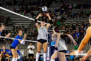 A Millard West setter the ball during the Battle at the Buell, Thursday, August 21st, 2025, Millard, Nebraska. Photo by Braden Cochran.