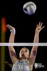 A Millard West defender blocks the ball during the Battle at the Buell, Thursday, August 21st, 2025, Millard, Nebraska. Photo by Braden Cochran.