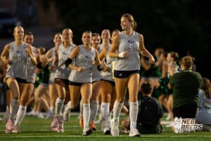 Millard West ran out of the tunnel before the last match of the night during the Battle at the Buell, Thursday, August 21st, 2025, Millard, Nebraska. Photo by Braden Cochran.