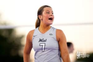 A Millard West player cheers on her team during the Battle at the Buell, Thursday, August 21st, 2025, Millard, Nebraska. Photo by Braden Cochran.
