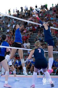 A Millard South defender contests the ball during the Battle at Buell, Thursday, August 21st, 2025, Millard, Nebraska. Photo by Braden Cochran.