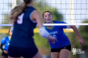 A Millard North player watches the ball in anticipation during the Battle At Buell, Thursday, August 21st, 2025, Millard, Nebraska. Photo by Braden Cochran.