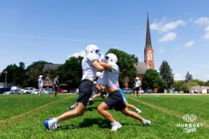Humphrey St. Francis braves the heat through drills during an afternoon practice, Wednesday, August 13th, 2025, Humphrey, Nebraska. Photo by Braden Cochran