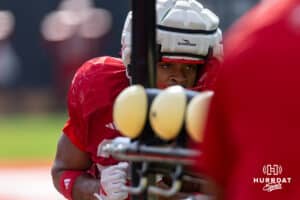 Nebraska Cornhusker Isaiah Mozee (22) runs with the ball during football practice on Tuesday, Aug. 12, 2025 in Lincoln, Nebraska. Photo by John S. Peterson.