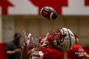 Nebraska Cornhusker Quinn Clark (89) looks up for the ball to catch during football practice on Tuesday, Aug. 12, 2025 in Lincoln, Nebraska. Photo by John S. Peterson.