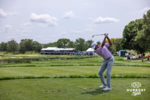 Sudarshan Yellamaraju drives the ball off the 17th teebox during the Pinnacle Bank Championship on Sunday, Aug. 10, 2025 in Elkhorn, Nebraska. Photo by John S. Peterson.