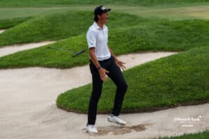 Christo Lamprecht celebrates sinking his chip shot on the 18th green for the win during The Pinnacle Bank Championship on August 10th, 2025, in Omaha, Nebraska. Photo by Brandon Tiedemann.