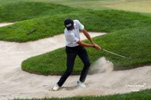 Christo Lamprecht chips for birdie during The Pinnacle Bank Championship on August 10th, 2025 in Omaha, Nebraska. Photo by Brandon Tiedemann.