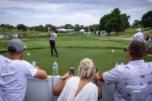 Peter Kuest drives off the 17th teebox during the Pinnacle Bank Championship on Sunday, Aug. 10, 2025 in Elkhorn, Nebraska. Photo by John S. Peterson.