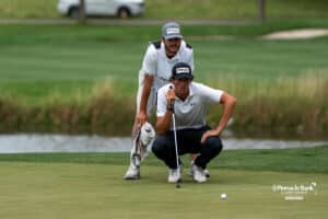 Christo Lamprecht reads his line during The Pinnacle Bank Championship on August 10th, 2025, in Omaha, Nebraska. Photo by Brandon Tiedemann.