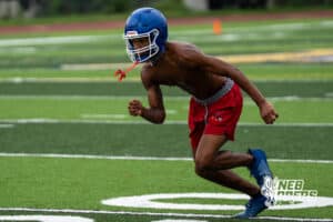 Darion Jones runs a route during Omaha North football practice on August 11th, 2025 in Omaha Nebraska. Photo by Brandon Tiedemann.