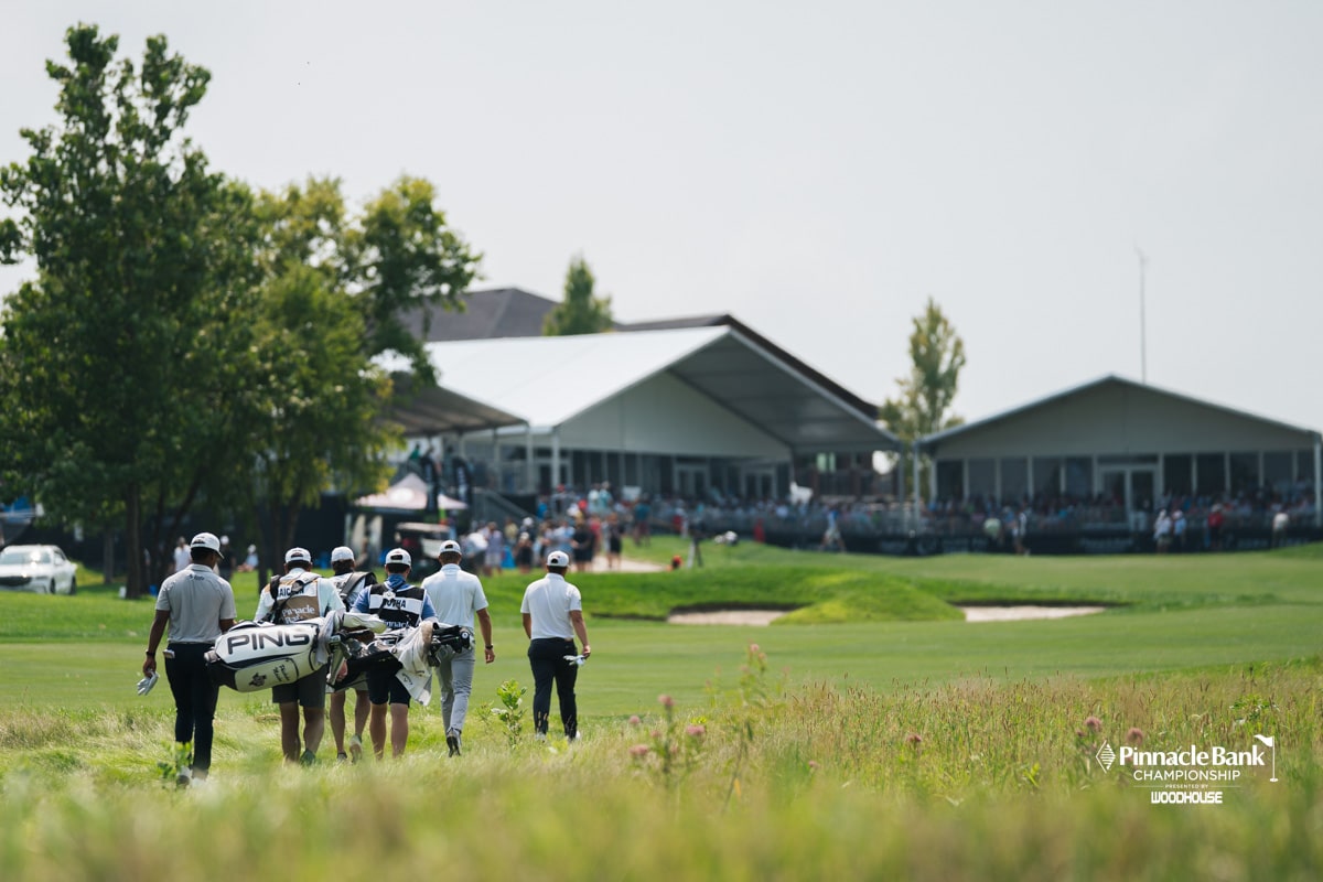 Golfers advance to their next shot during the Pinnacle Bank Championship, Saturday, August 9th, 2025, in Omaha, Nebraska. Photo by Nick Barajas.