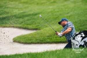 Daniel Summerhays tries to get the ball out of the sand during the Pinnacle Bank Championship, Saturday, August 9th, 2025, in Omaha, Nebraska. Photo by Nick Barajas.