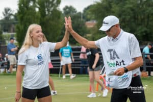 Norah Gessert cheers during The Pinnacle Bank Championship on August 9th, 2025, in Omaha, Nebraska. Photo by Brandon Tiedemann.