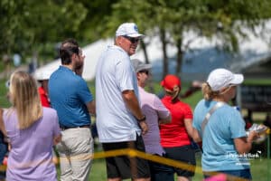 Creighton head basketball coach Greg McDermott watches the golfers during The Pinnacle Bank Championship on August 8th, 2025, in Omaha, Nebraska. Photo by Brandon Tiedemann.