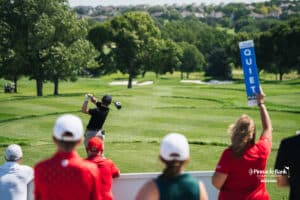 Blades Brown tees off during the Pinnacle Bank Championship, Friday, August 8th, 2025, in Omaha, Nebraska. Photo by Nick Barajas.