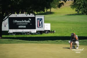 Rudy Sautron reads the green during the Pinnacle Bank Championship, Friday, August 8th, 2025, in Omaha, Nebraska. Photo by Nick Barajas.