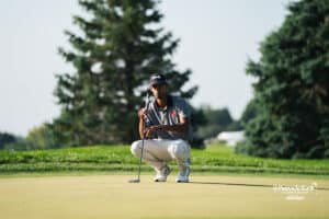 Rudy Sautron reads the green during the Pinnacle Bank Championship, Friday, August 8th, 2025, in Omaha, Nebraska. Photo by Nick Barajas.