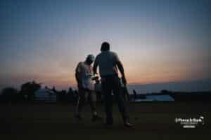 Fabián Gómez warms up on the practice field with his caddy during the Pinnacle Bank Championship, Friday, August 8th, 2025, in Omaha, Nebraska. Photo by Nick Barajas.