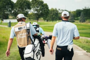 Joe Weiler and his caddy walk to the next hole during the Pinnacle Bank Championship golf tournament Thursday, August 7th, 2025, in Omaha, Nebraska. Photo by Nick Barajas.