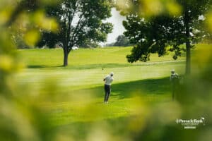 Adrien Dumont De Chassart sends the ball during the Pinnacle Bank Championship golf tournament Thursday, August 7th, 2025, in Omaha, Nebraska. Photo by Nick Barajas.