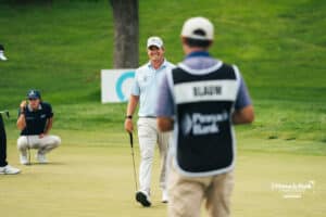 Ryan Blaum expresses excitment during the Pinnacle Bank Championship golf tournament Thursday, August 7th, 2025, in Omaha, Nebraska. Photo by Nick Barajas.