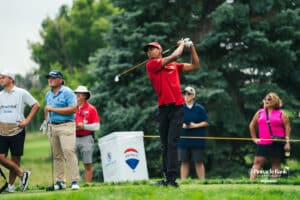 Rudy Sautron tees off during the Pinnacle Bank Championship golf tournament Thursday, August 7th, 2025, in Omaha, Nebraska. Photo by Nick Barajas.