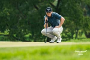 Blades Brown reads the green during the Pinnacle Bank Championship golf tournament Thursday, August 7th, 2025, in Omaha, Nebraska. Photo by Nick Barajas.