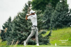 Brandon Crick tees off during the Pinnacle Bank Championship golf tournament Thursday, August 7th, 2025, in Omaha, Nebraska. Photo by Nick Barajas.