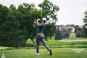 Justin Suh drives the ball during the Pinnacle Bank Championship golf tournament Thursday, August 7th, 2025, in Omaha, Nebraska. Photo by Nick Barajas.