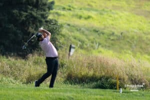 A golfer drives the ball during The Pinnacle Bank Championship on August, 7th, 2025 in Omaha Nebraska. Photo by Brandon Tiedemann.
