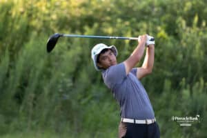 A golfer drives the ball during The Pinnacle Bank Championship on August, 7th, 2025 in Omaha Nebraska. Photo by Brandon Tiedemann.