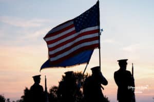Military color guard presenting the American flag for the National Anthem before start of The Pinnacle Bank Championship on August 7th, 2025 in Omaha Nebraska. Photo by Brandon Tiedemann.