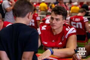 Nebraska Cornhusker Luke Lindenmeyer (44) signs a autograph for a fan during Nebraska’s football Fan Day on Saturday, Aug. 2, 2025 in Lincoln, Nebraska. Photo by John S. Peterson.