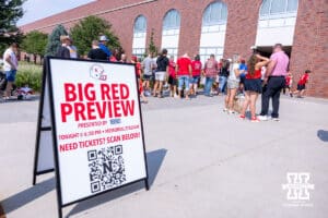 Nebraska Cornhusker fans line up for football Fan Day on Saturday, Aug. 2, 2025 in Lincoln, Nebraska. Photo by John S. Peterson.