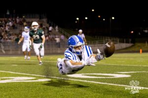 Badger receiver Lane Molacek (25) dives for a bobbled pass during a High School Football game, Friday, September 26th, 2025, Gretna, Nebraska. Photo by Braden Cochran.