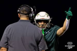 A Gretna player gestures up into the crowd after coming off the field during a High School Football game, Friday, September 26th, 2025, Gretna, Nebraska. Photo by Braden Cochran.