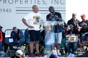 Terence "Bud" Crawford addresses the fans during the Terence "Bud" Crawford World Champion Victory Parade, Saturday, September 27, 2025, Omaha, Nebraska. Photo by Braden Cochran.